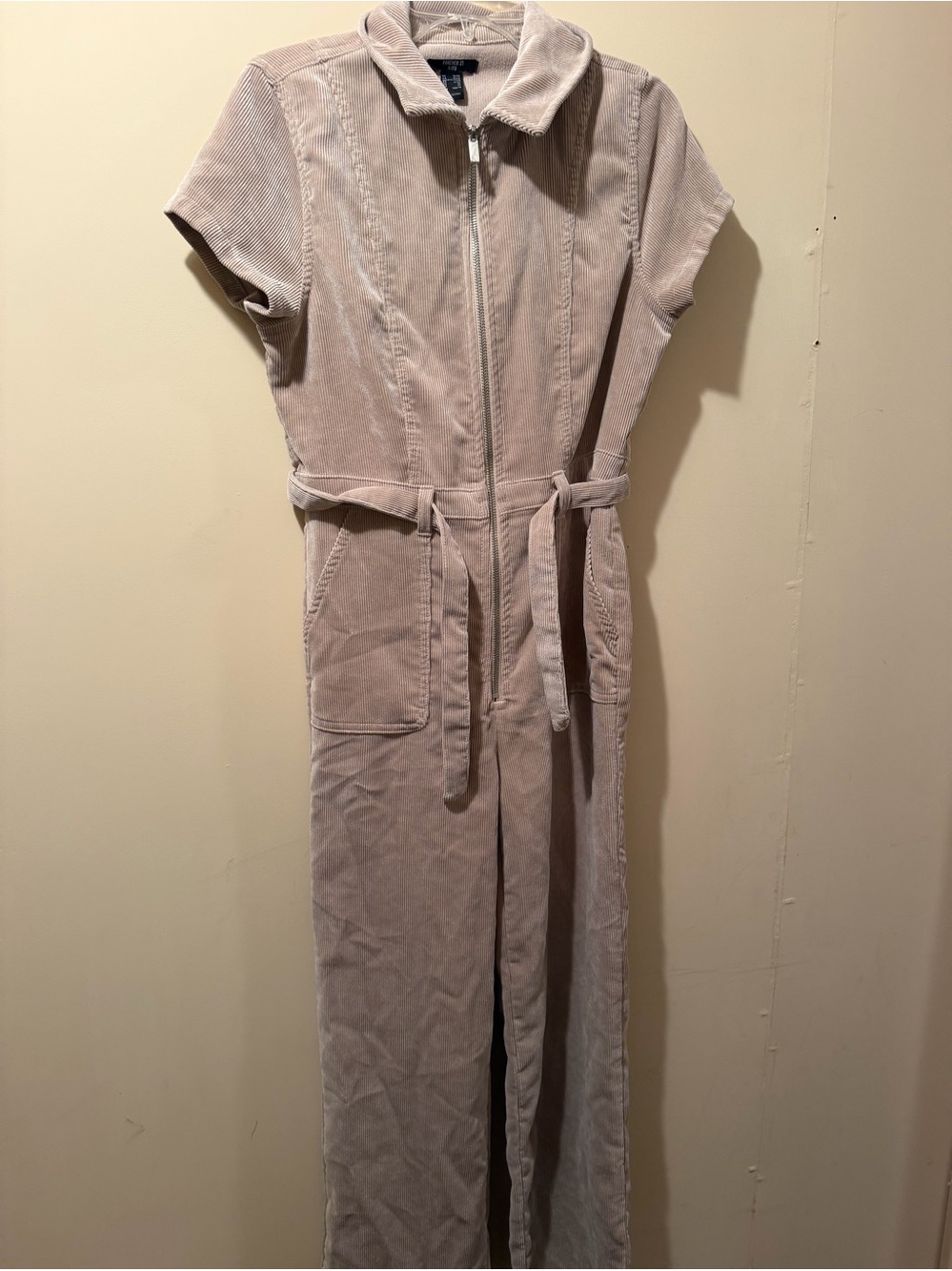 Forever 21 Kids Corduroy Zip Front Jumpsuit in Light Taupe Girls 13-14